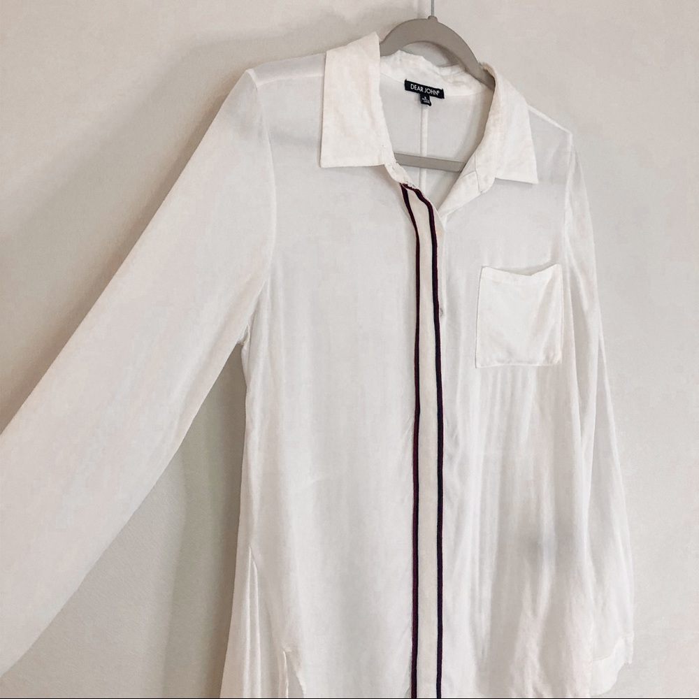 Dear John White Button Down Tunic Blouse Small - image 4